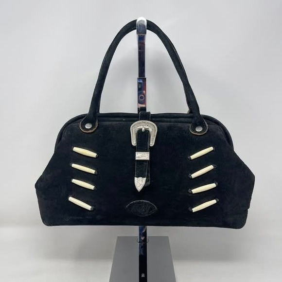 Circle Y Handbags - Circle Y Sibyls Collection Western Satchel Black Suede Leather Silver Buckle NFR